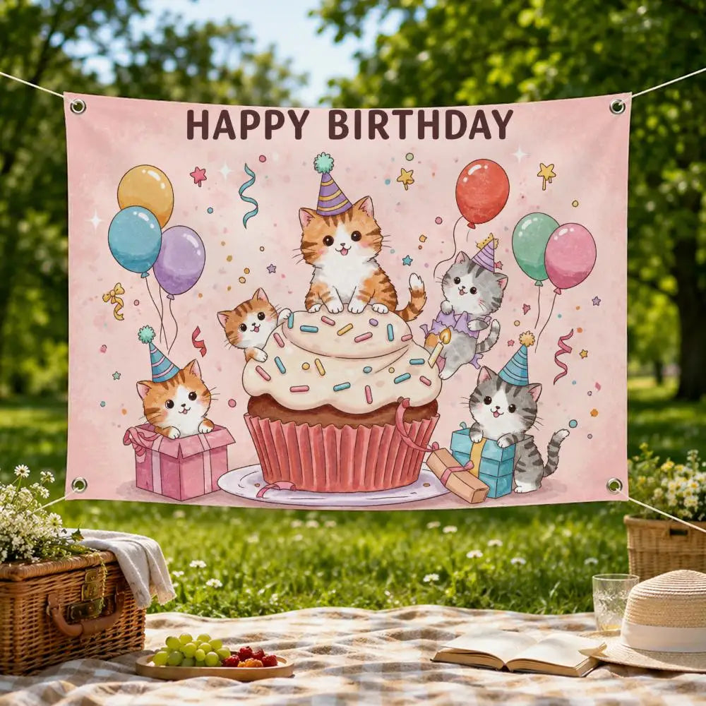 Kawaii Cat Wall Hanging Flag Banner – Room & Party Décor Wall Hanging Banner Axl