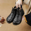 Women's Genuine Leather Ankle Boots – Retro Braid Winter Snow Women's Ankle Boots Axl Black (Plush) 37 China Mainland