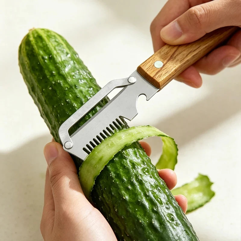 3-in-1 Stainless Steel Vegetable Peeler with Wooden Handle Vegetable Peeler Axl