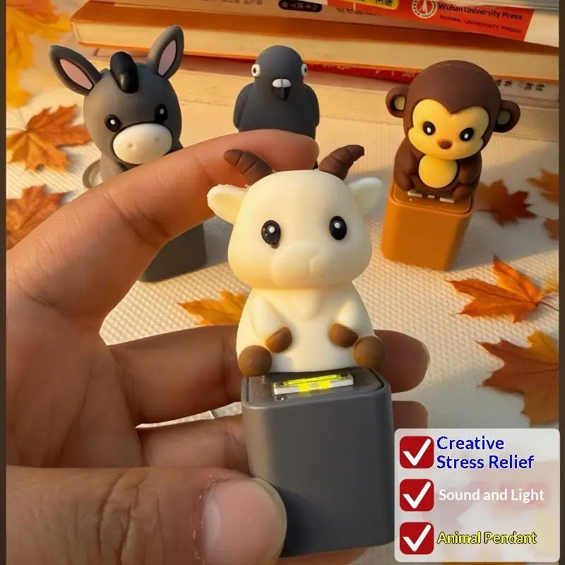 Animal Fidget Keychain with LED Light – Monkey Donkey Pigeon Goat Fidget Keychain Axl