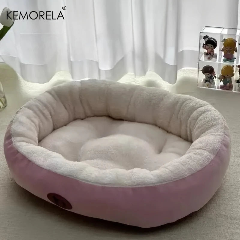 KEMORELA Cozy Oval Plush Pet Bed – Cats & Small Dogs Plush Pet Bed Axl Pink XL