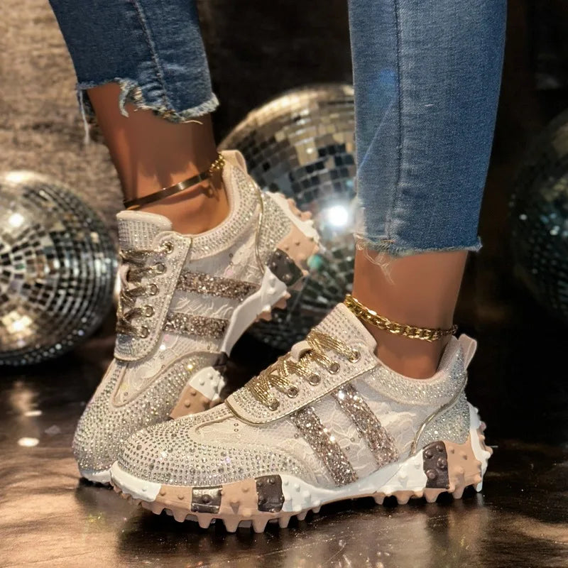 Women's Rhinestone Platform Sneakers – Diamond Mesh Casual Shoes Platform Sneakers Axl