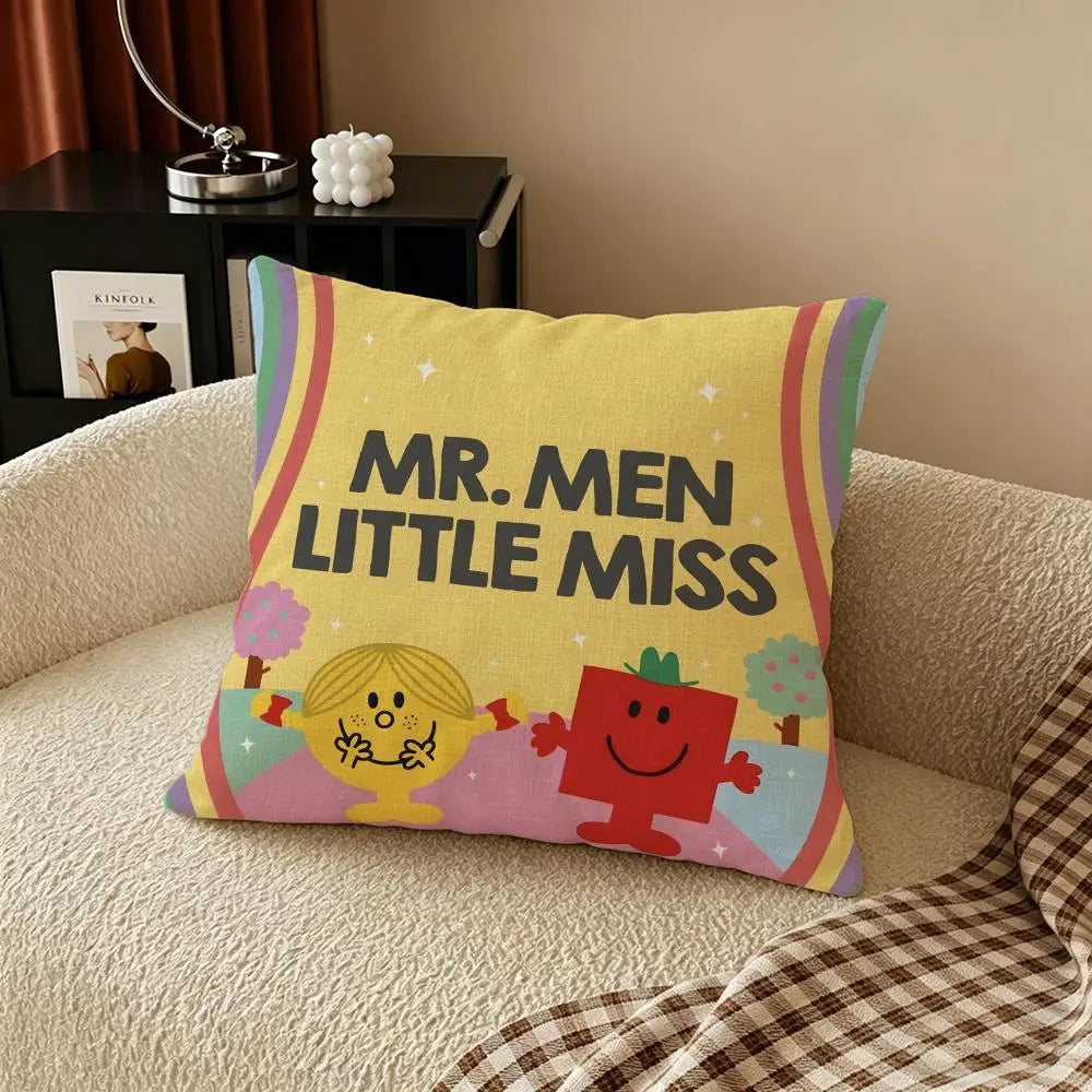 Mr. Men Little Miss Linen Cushion Cover – Sofa & Bedroom Decor Decorative Cushion Cover Axl