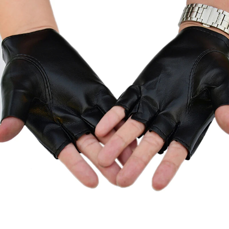 Black Leather Fingerless Gloves – Rivet Stud Half Finger Fingerless Fashion Gloves Axl