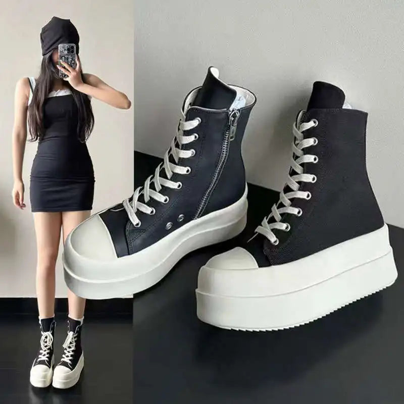 Women's Canvas Lace-Up Boots – Low Heel Round Toe Booties Women's Canvas Boots Axl