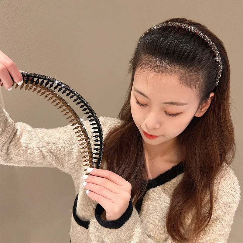 Rhinestone Flocking Hair Hoop – Non-Slip Toothed Headband Rhinestone Headband Axl