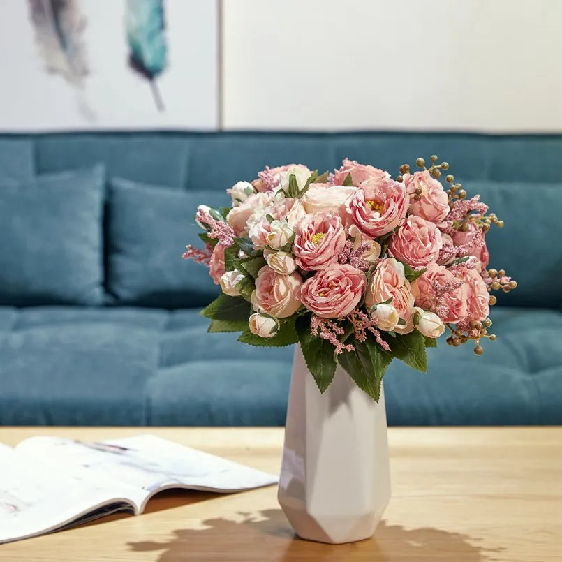 Silk Artificial Roses & Peony Bouquet – Wedding & Home Decor Artificial Flower Bouquet Axl