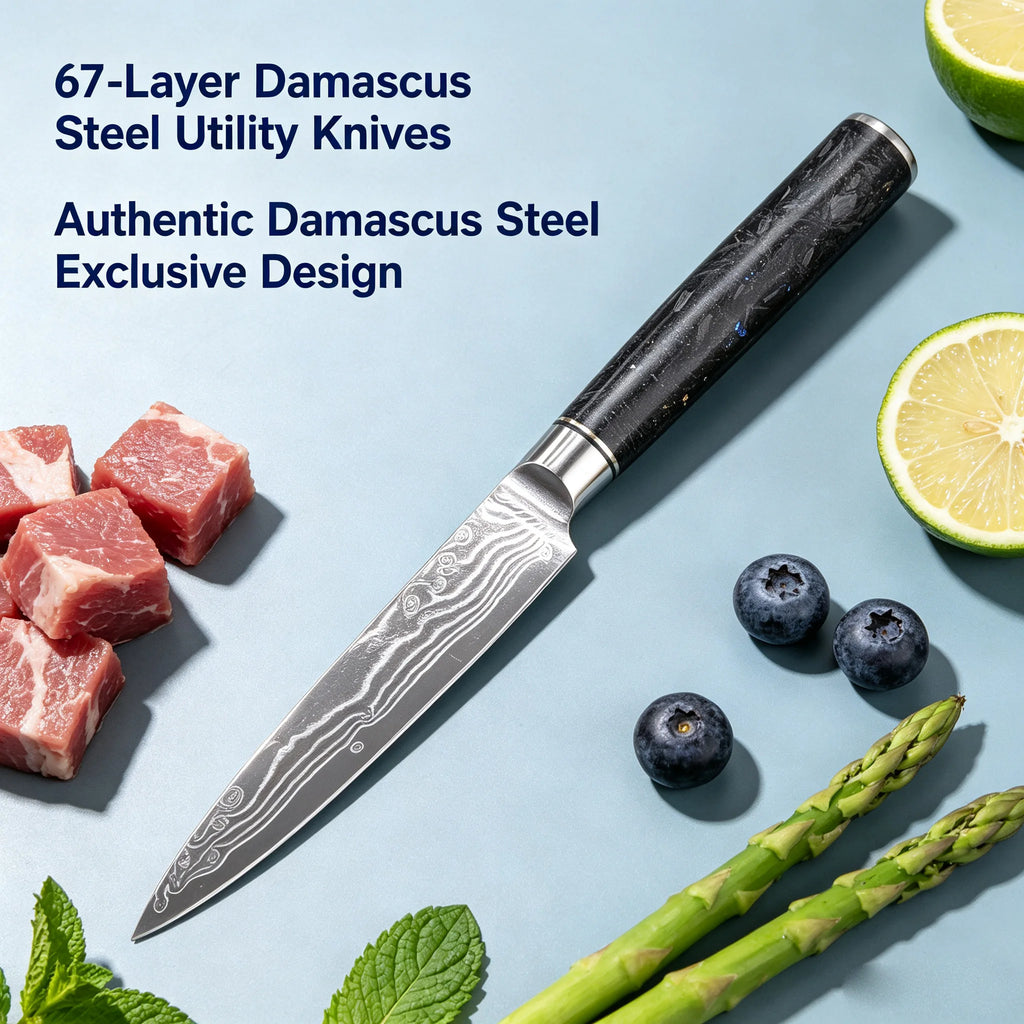 Damascus Steel 67-Layer Chef Knife – Sharp Kitchen Utility Damascus Chef Knife Axl Utility Knives