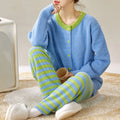 Women's Fleece Striped Pajama Set – Soft 2-Piece Winter Loungewear Pajama Set Axl blue M