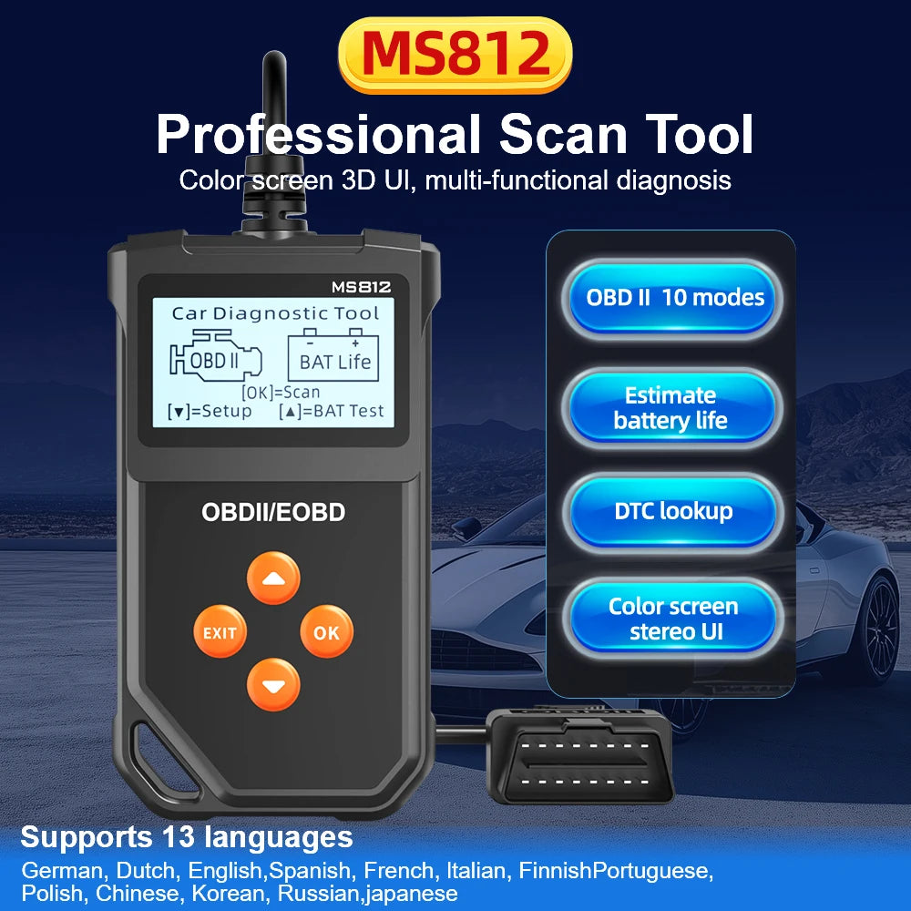 MS812 OBD2 Scanner – Car Diagnostic Tool & Battery Tester OBD2 Diagnostic Scanner Axl