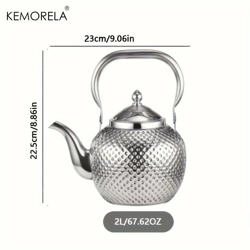 KEMORELA Stainless Steel Tea Kettle with Filter 1.2–2L Stovetop Tea Kettle Axl Silvery 2L