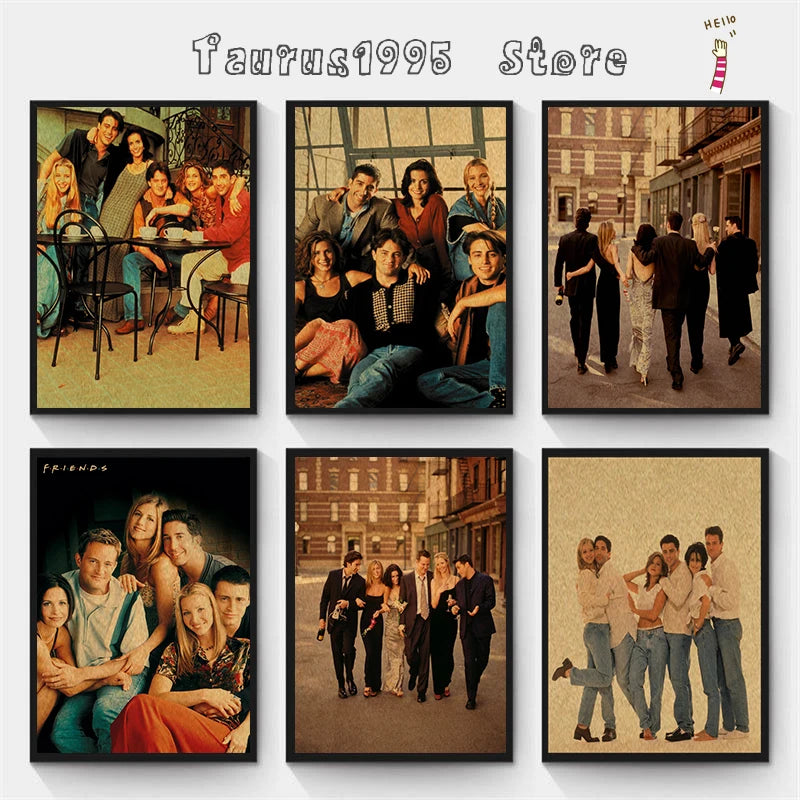 Friends TV Show Vintage Kraft Paper Poster | Retro Wall Art Vintage Wall Poster Axl