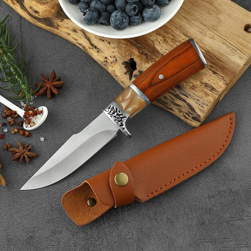 EDC Outdoor Knife – Resin Rosewood Handle & Stainless Blade Fixed Blade Knife Axl
