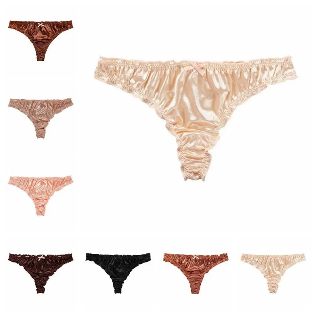 Satin Ruffle Women's Low-Rise G-String Briefs | Seamless Nylon Women's Lingerie Briefs Axl