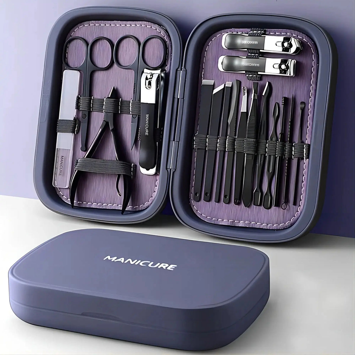 PLYS 18-Piece Stainless Steel Nail Clipper & Care Tool Set Nail Care Kit Axl PURPLE