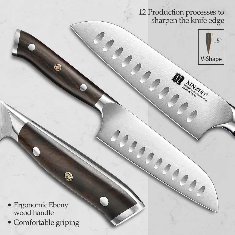 XINZUO 5-Inch Santoku Knife | German DIN 1.4116 Steel & Ebony Handle Santoku Knife Axl