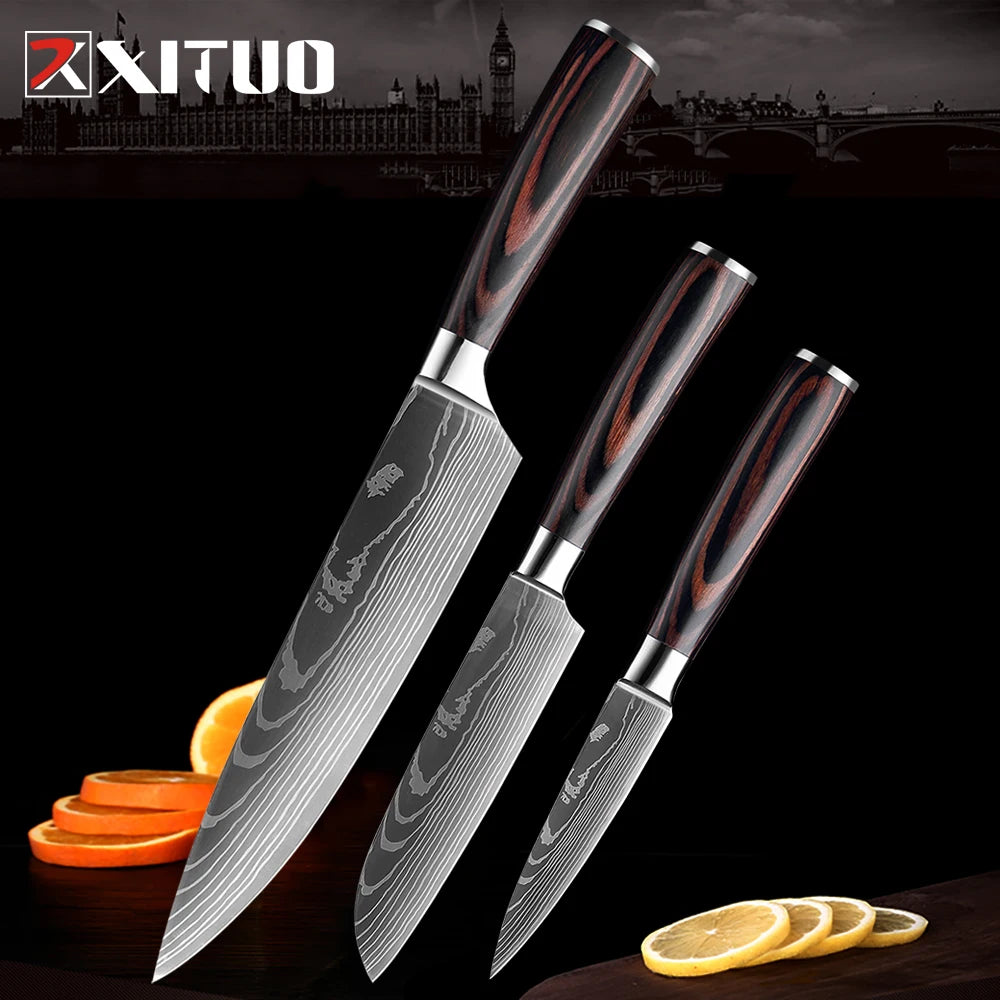 XITUO Damascus Chef Knife Set 1–10 Pcs | Ultra-Sharp Kitchen Knives Chef Knife Set Axl 3 PCS Knife B