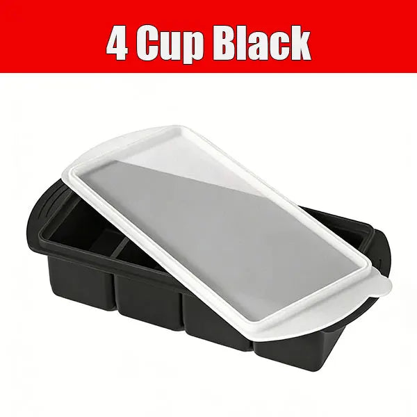 Silicone Freezer Tray with Lid – Large Soup & Broth Cube Mold Silicone Freezer Tray Axl 4 Cup Black