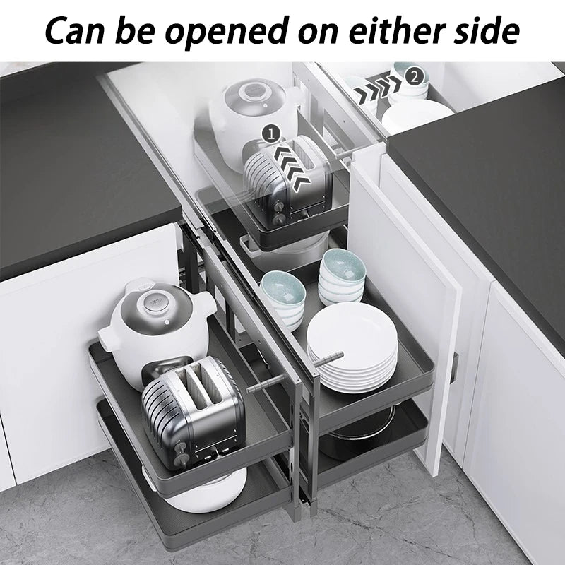 Corner Pull-Out Basket – Double Layer Space Aluminum Kitchen Rack Corner Cabinet Basket Axl
