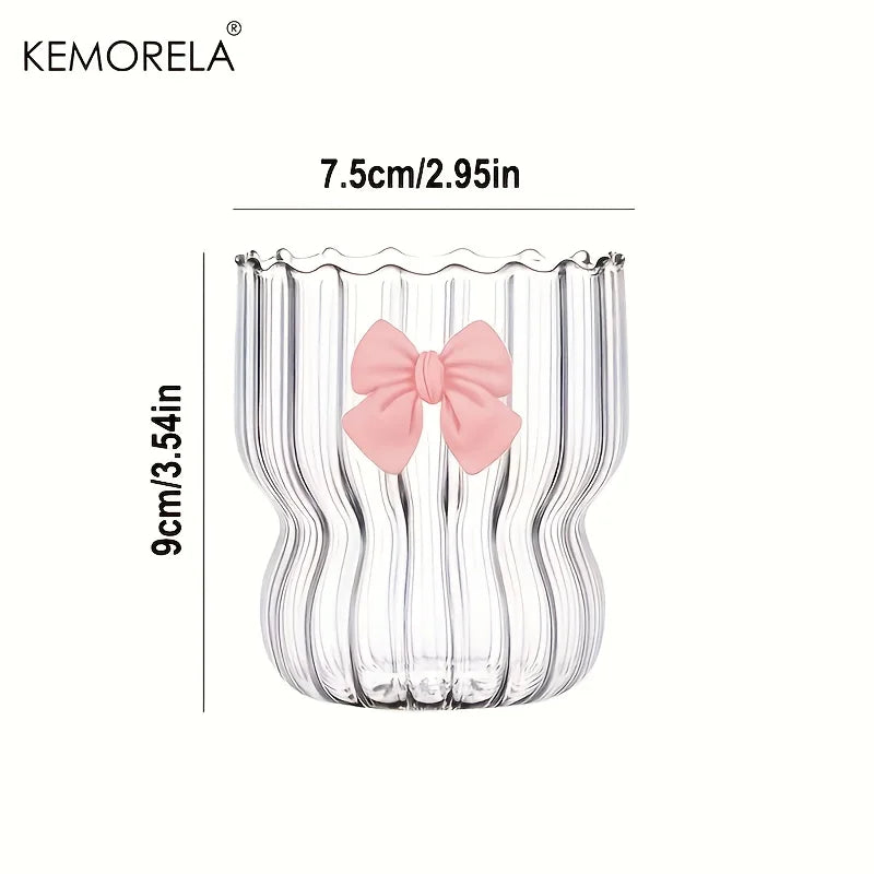 KEMORELA Bow Vintage Ripple Glass Cups 350ml – Set of 2/4/6 Glass Drinkware Set Axl