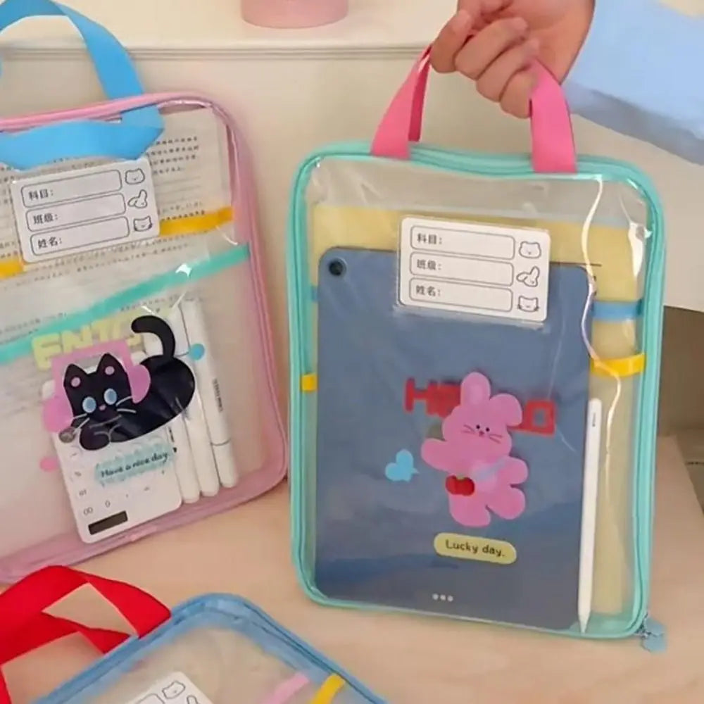 Cartoon PVC File Folder Bag – Transparent Bear & Rabbit Design PVC File Folder Bag Axl