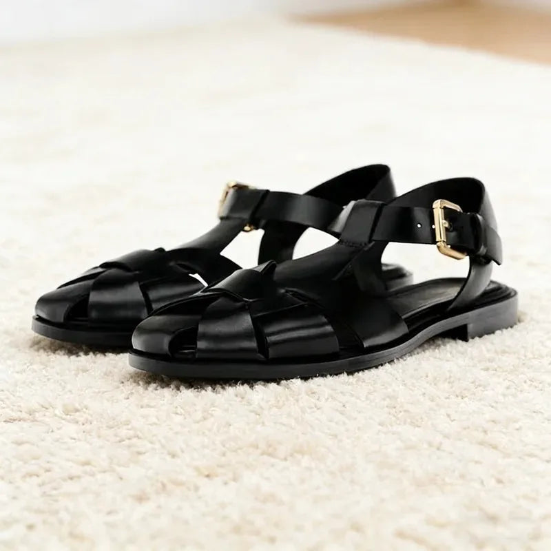Women's Flat Gladiator Sandals – Metal Ankle Buckle Style Flat Gladiator Sandals Axl
