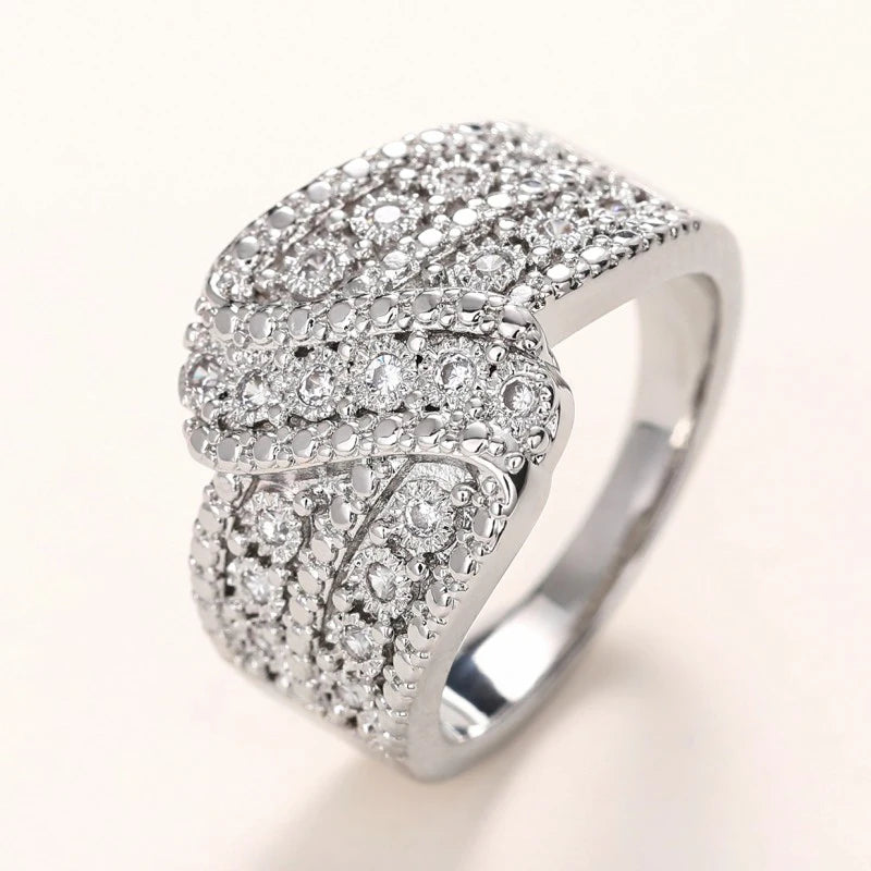 Huitan Knot Wedding Ring – Cubic Zirconia Crystal for Women Fashion Ring Axl