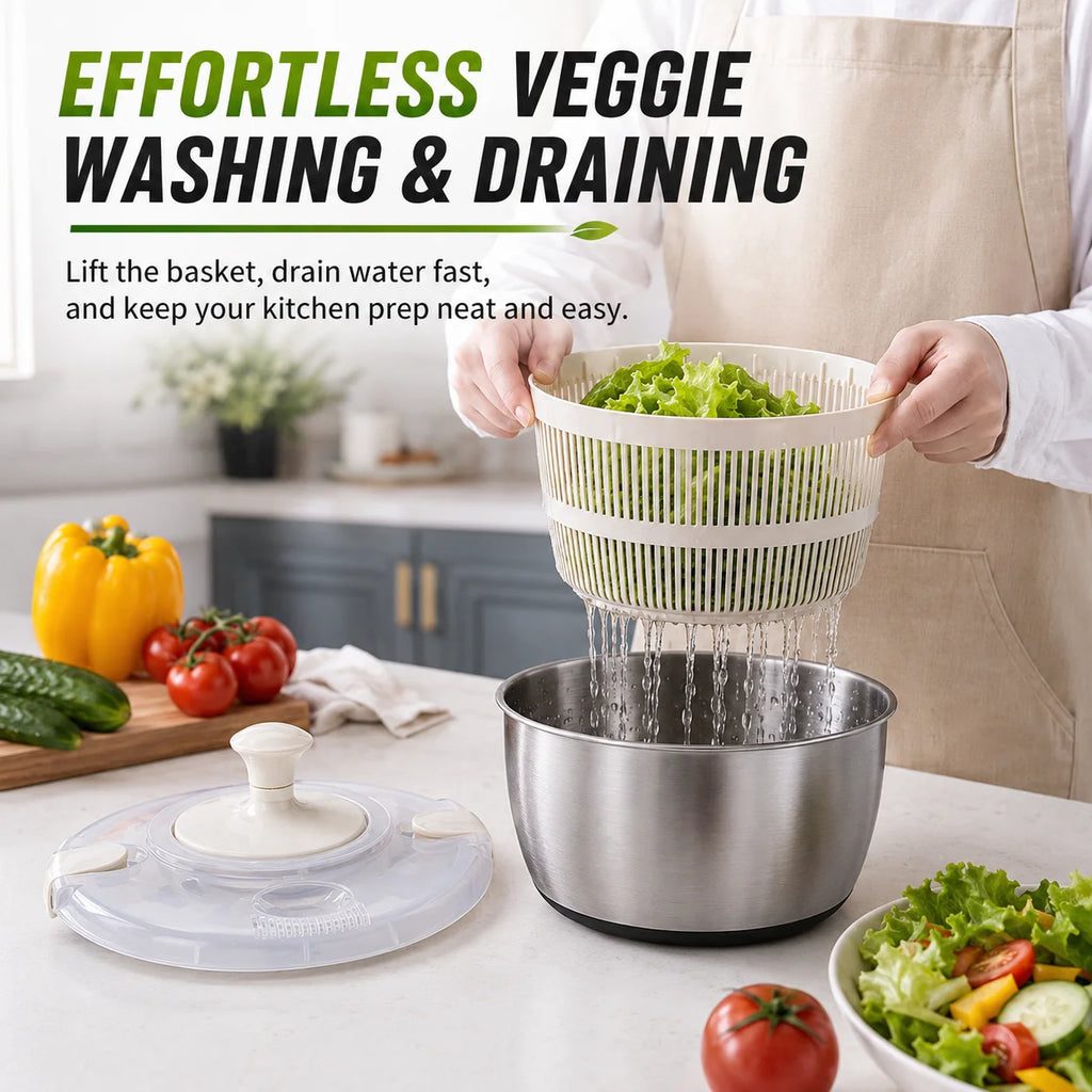 Large 5L Salad Spinner – Hand Crank Lettuce & Veggie Dryer Salad Spinner Axl