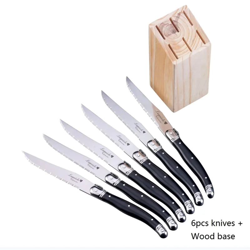 Laguiole-Style Steak Knife Set 6–8 Pcs | Colorful Flatware Steak Knife Set Axl 6pcs Black in Base