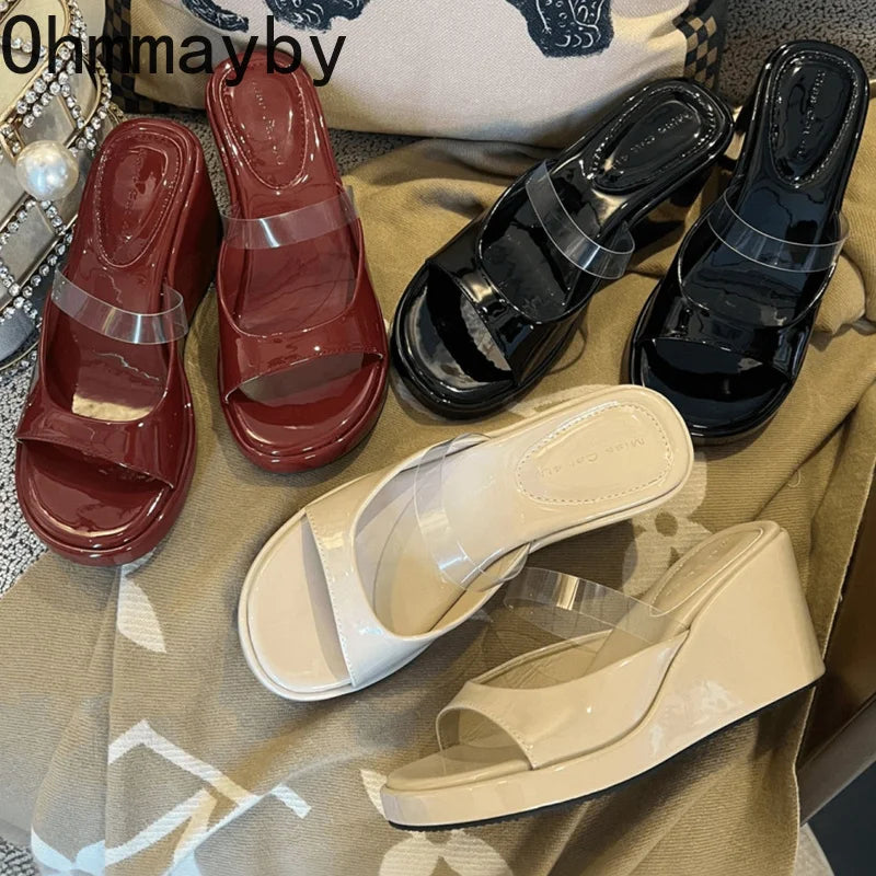 Women's Platform Wedge Slippers | Transparent PVC Slides Platform Wedge Slippers Axl