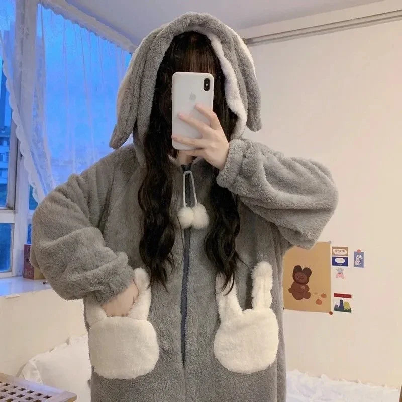 Women's Bunny Hooded Kigurumi Onesie – Kawaii Winter Pajamas Kigurumi Onesie Pajamas Axl