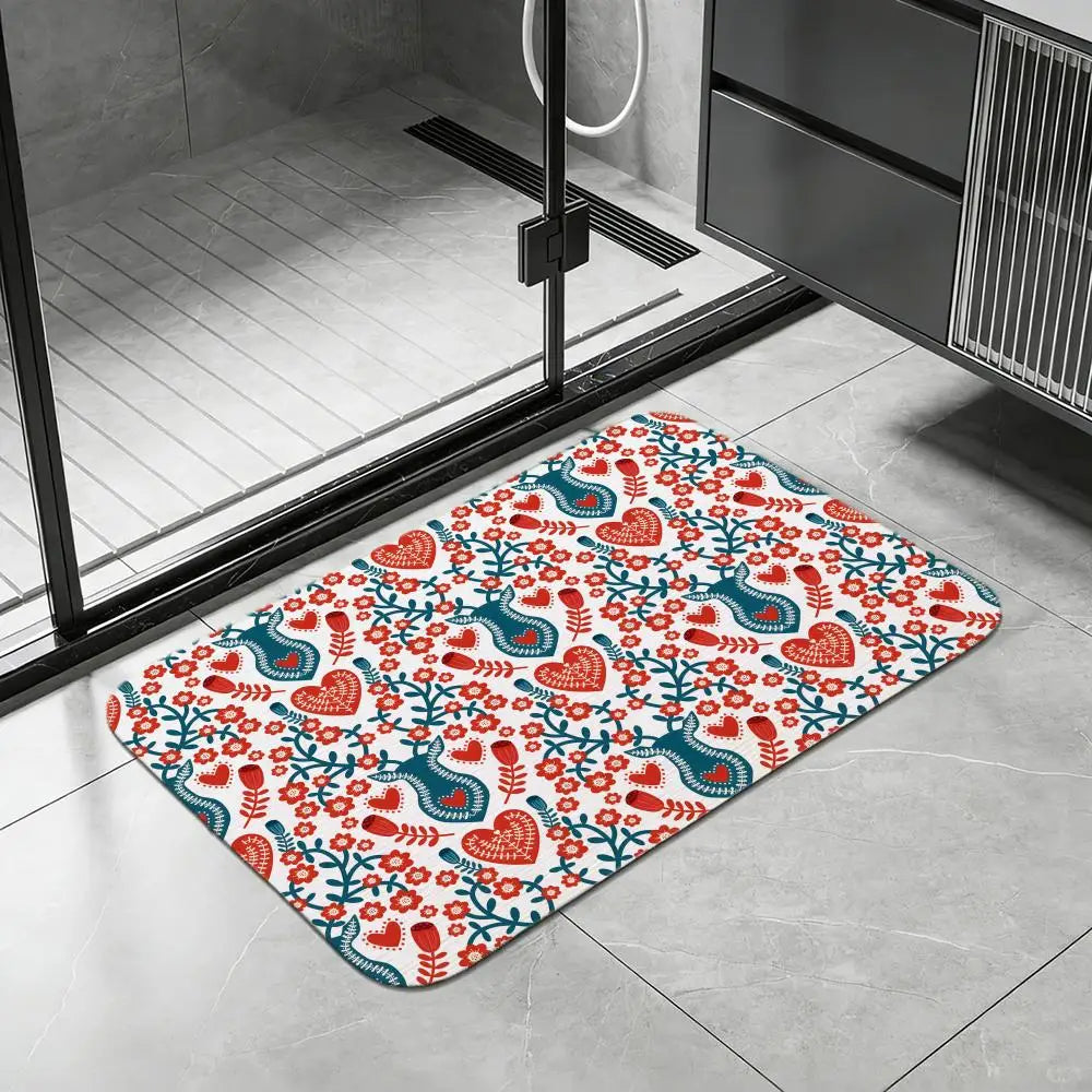 Swedish Folk Art Diatomite Bath Mat – Quick Dry & Non-Slip Diatomite Bath Mat Axl White10 30x45cm