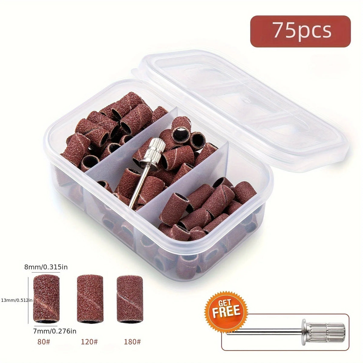 Nail Art Sanding Ring Set – Cuticle & Surface Grinder Tool Nail Sanding Tool Axl Brown 75pcs