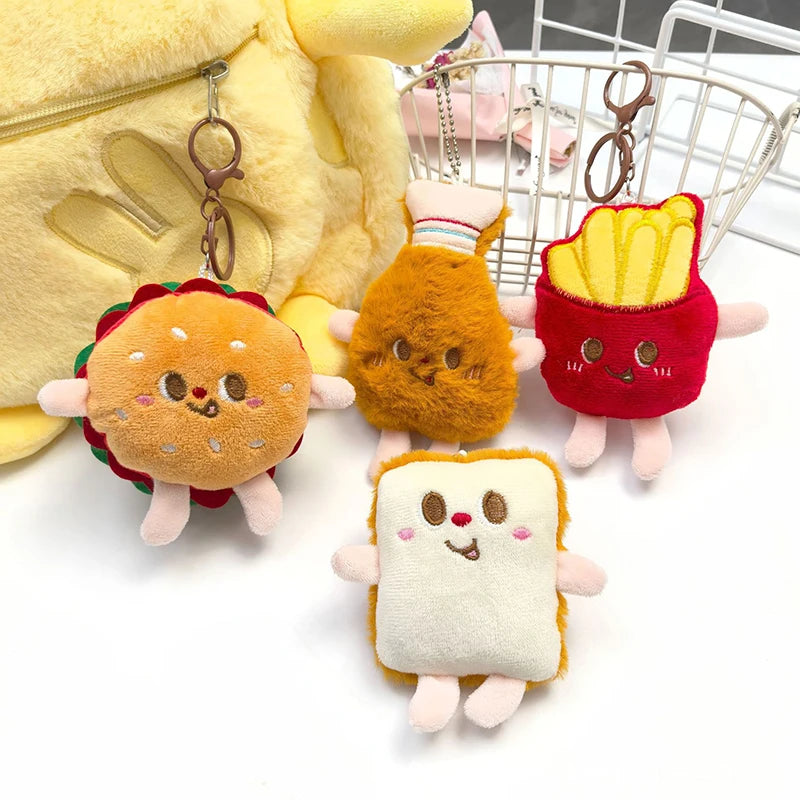 Plush Fries & Burger Keychain – Cute Food Figurine Pendant Plush Keychain Charm Axl