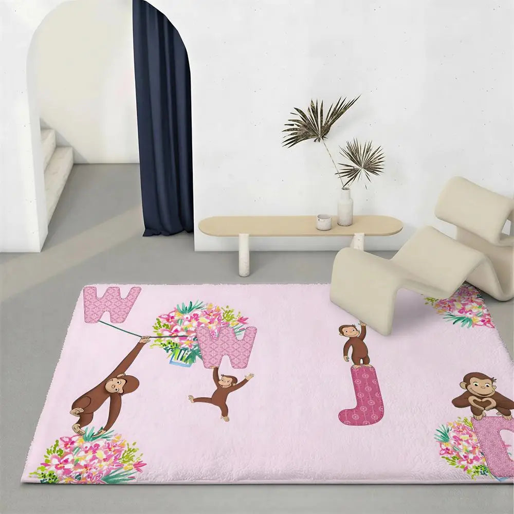 Curious George Flannel Floor Mat – Soft Non-Slip Indoor Rug Indoor Floor Rug Axl White10 120x160cm