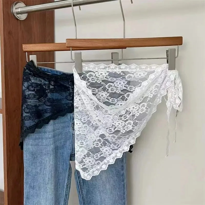 Korean Lace Trim Triangle Mini Skirt – Knit Layered Half Skirt Lace Mini Skirt Axl