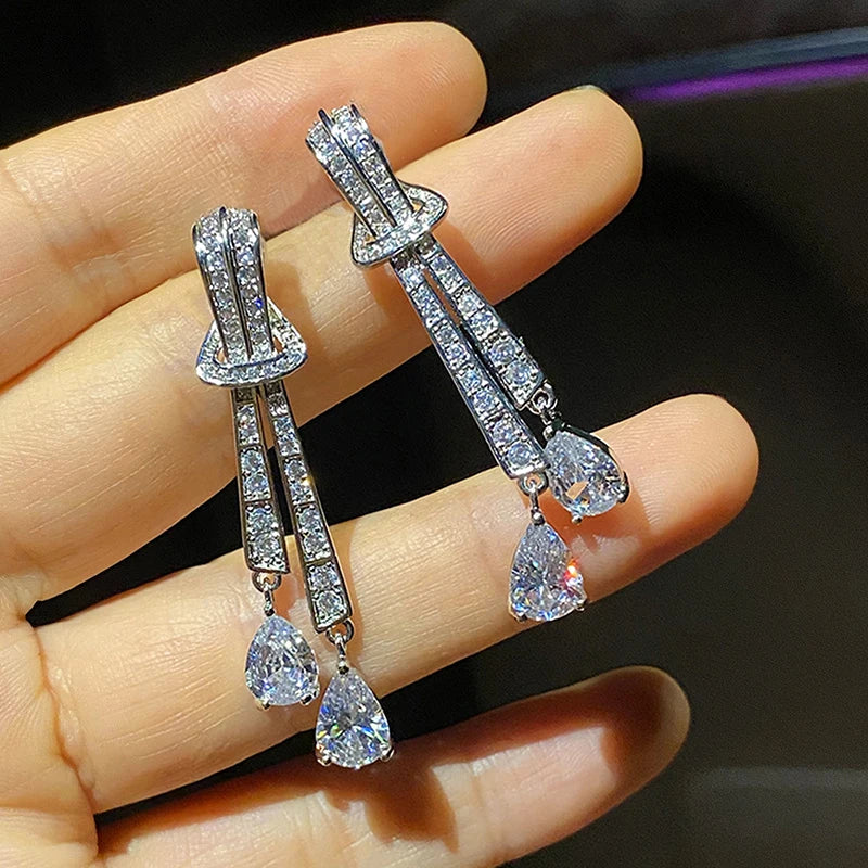 Huitan Silver Cubic Zirconia Drop Earrings | Women's Dangle Drop Earrings Axl