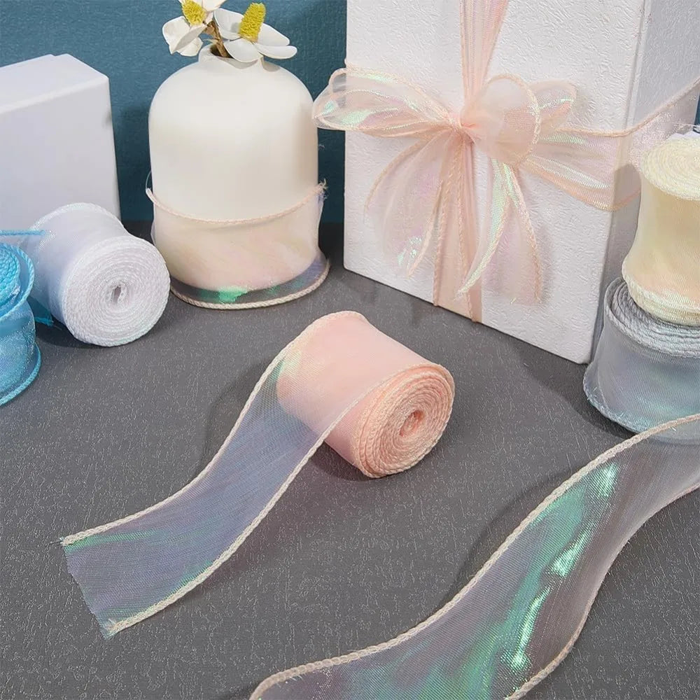 10 Yards Pink Iridescent Organza Ribbon 40mm – Gift Wrapping Decorative Craft Ribbon Axl