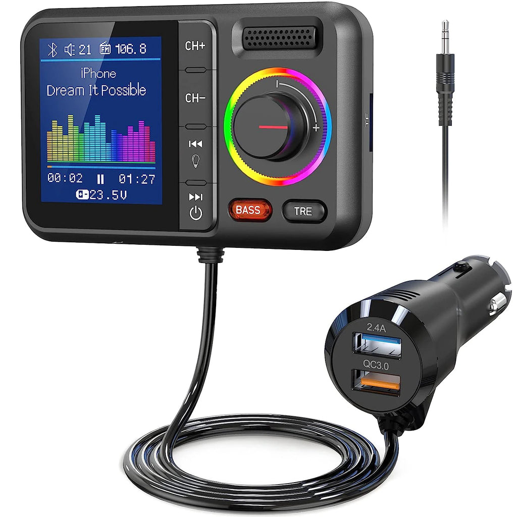 Wireless FM Transmitter Car Adapter – Dual USB QC3.0 Fast Charging FM Transmitter Adapter Axl BT98L