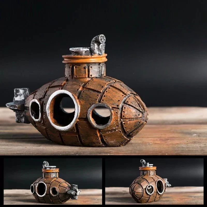Resin Submarine Aquarium Ornament – Fish & Shrimp Hiding Cave Aquarium Ornament Axl