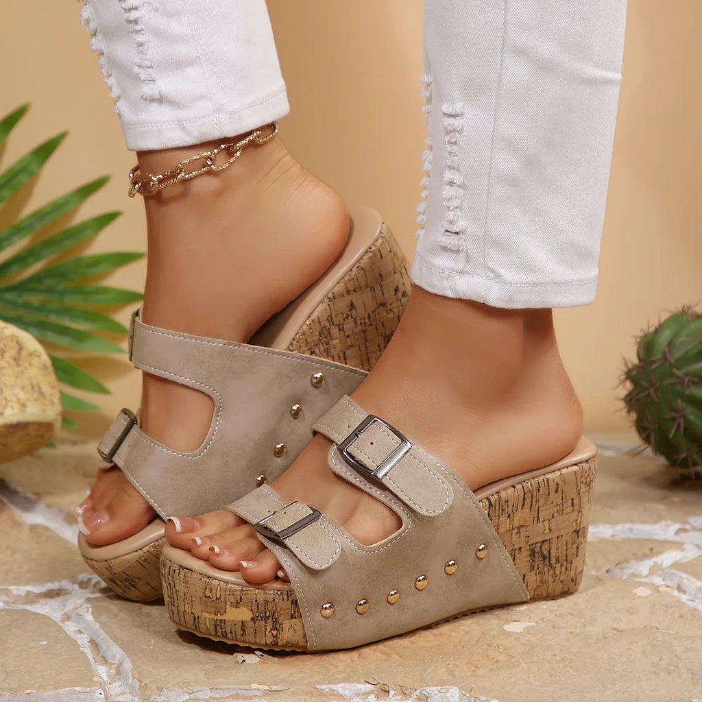 HAJINK Women's Wedge Sandals – Slip-On Breathable Beach Heels Wedge Sandals Axl