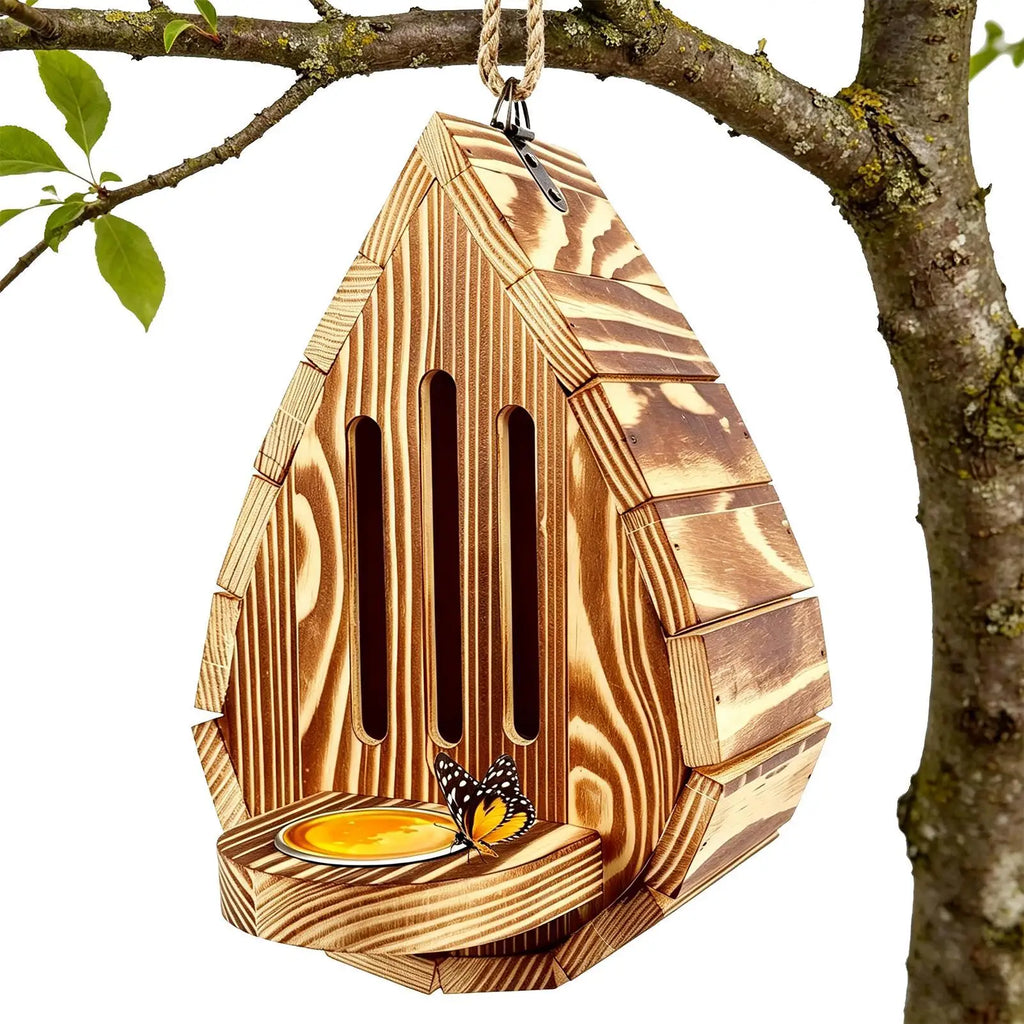 Hanging Wood Butterfly House & Bee Nesting Box – Garden Feeder Butterfly & Bee House Axl
