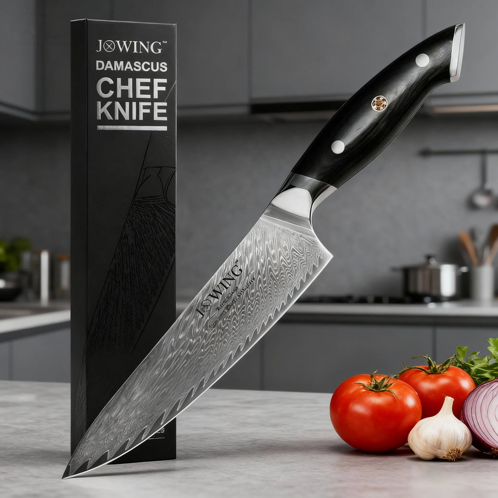 Damascus Steel Chef Knife – Japanese Forged Kitchen Knife & Gift Box Damascus Chef Knife Axl