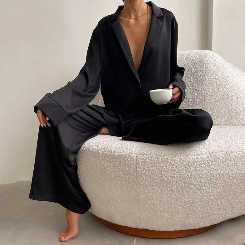 Women's Satin Pajama Set – Long Sleeve & Trouser 2-Piece Pajama Set Axl