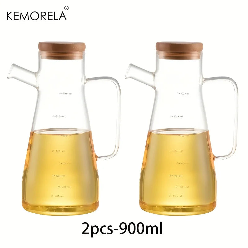 KEMORELA 900ml Glass Oil Bottle with Handle | PVC-Free Kitchen Glass Oil Dispenser Axl 2PCS
