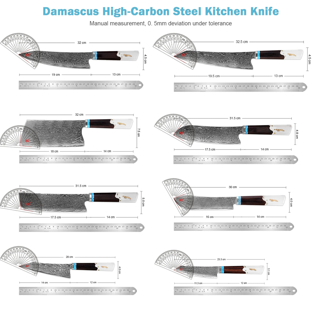 XITUO 8-Pc Damascus Steel Chef Knife Set | Resin Handle Chef Knife Set Axl