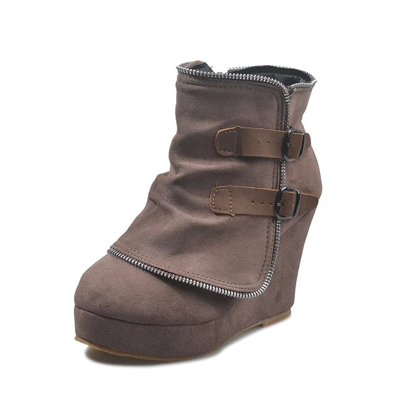 Women's Wedge Ankle Boots – Zip Round Toe Retro Booties Wedge Ankle Boots Axl Brown 43