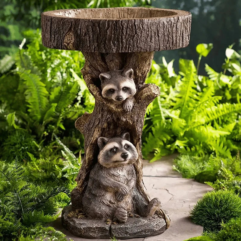 Resin Raccoon Bird Bath – Antique Polyresin Garden Sculpture Garden Bird Bath Axl