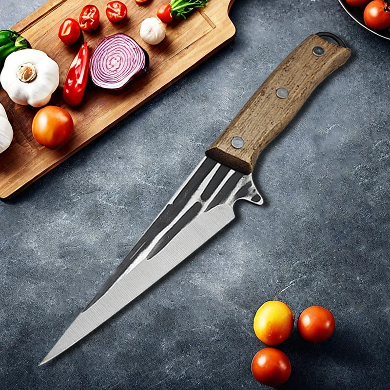 Full Tang Stainless Steel Boning Knife with Sheath & Wood Handle Boning Knife Axl