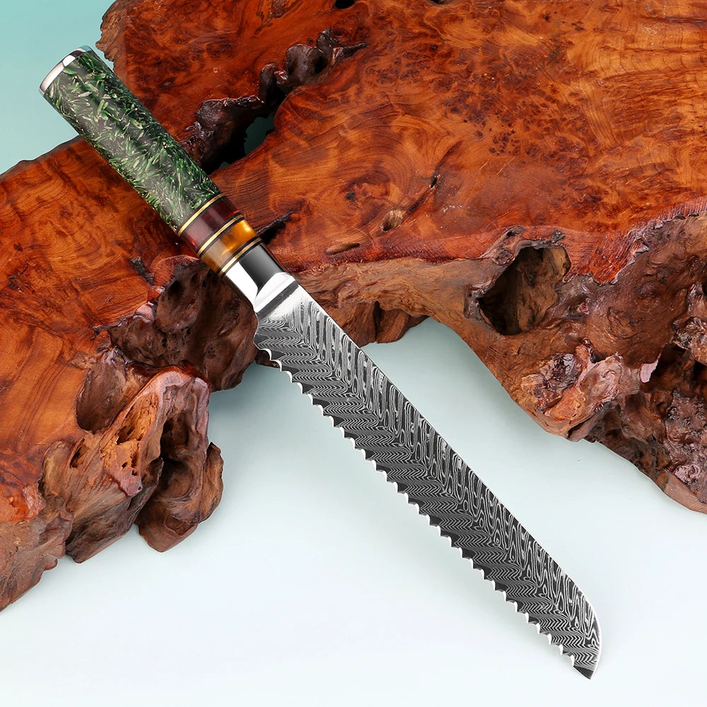 XITUO 8-Inch Damascus Steel Serrated Bread Knife – Sourdough Serrated Bread Knife Axl